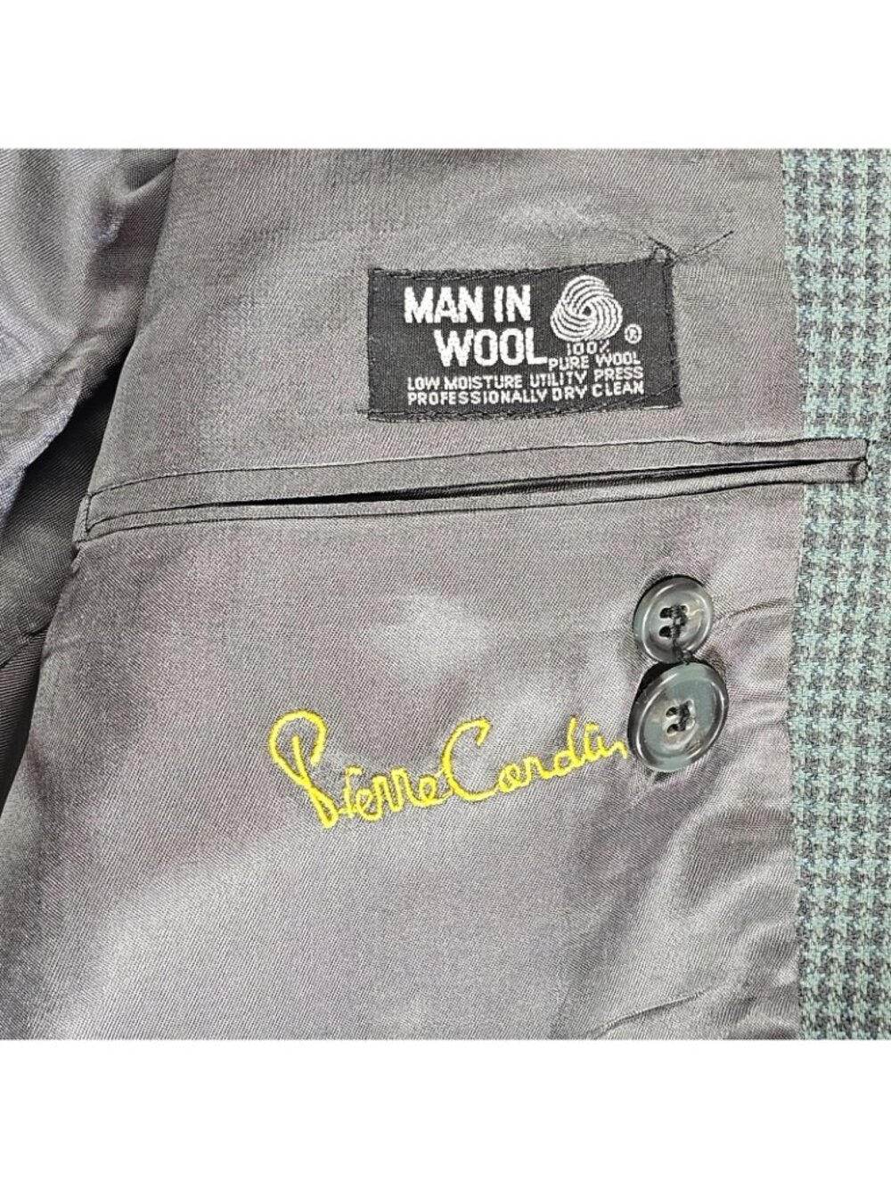 Vintage Pierre Cardin Wool Blazer Jacket Mens 42R Green Gray Man in Wool 80s - Picture 6 of 13